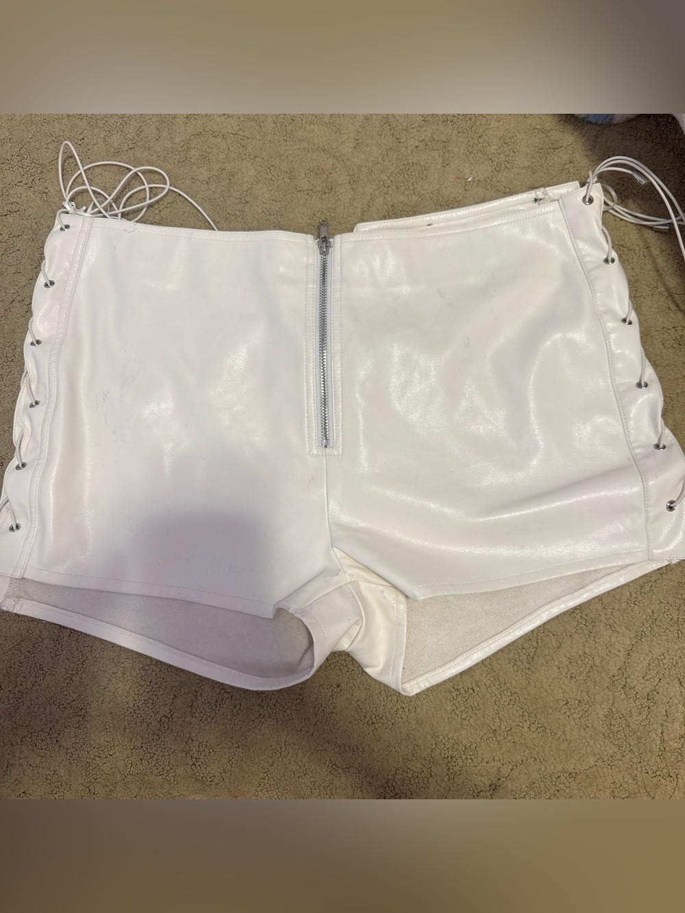 Women's White Lace-Up High-Waist Shorts